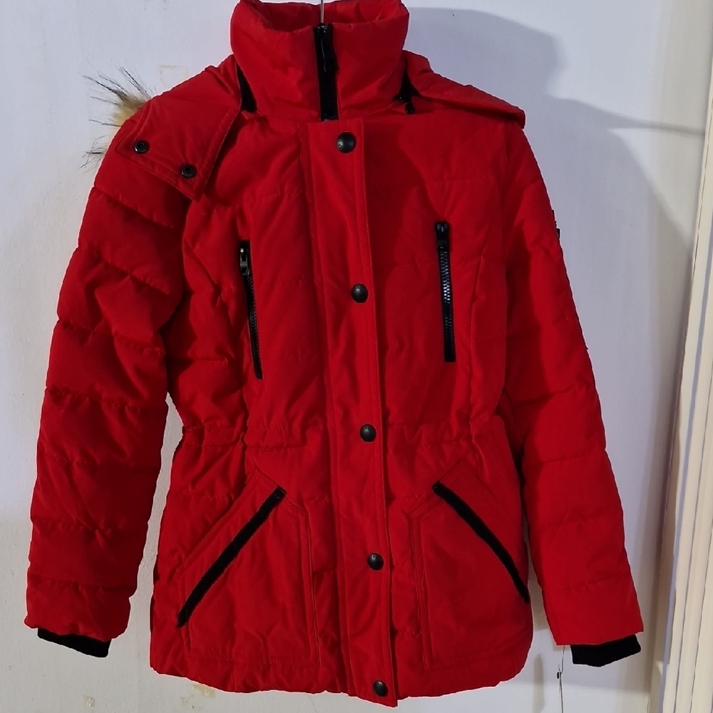 Guess Red Puffer Jacket with Black Accents